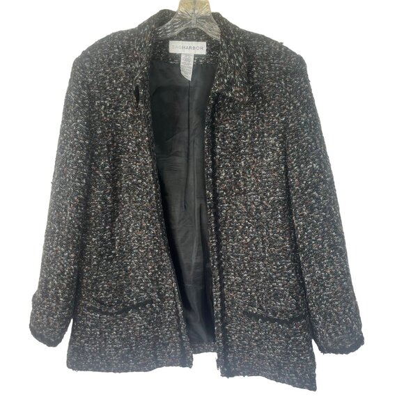 Sag Harbor Tweed Front Zip Jacket Blazer Coat Womens 14 Black Pockets - Picture 5 of 9